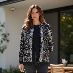 Exclusively Misook Women's Animal Print Zip Front Cardigan Size S